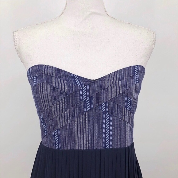 Sabine Anthropologie Blue Pleated Strapless Maxi Dress - Picture 3 of 8